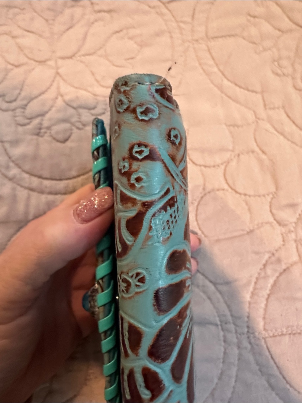 Myra Bag Turquoise-Trim Tooled Floral Leather Wallet - Picture 5 of 6
